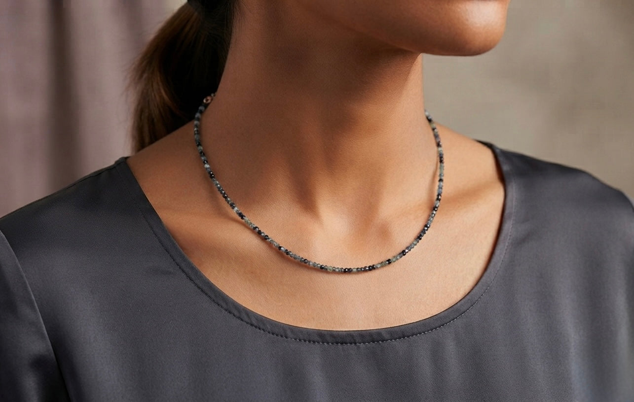 6 PCs 2mm Natural Blue Tourmaline Necklaces