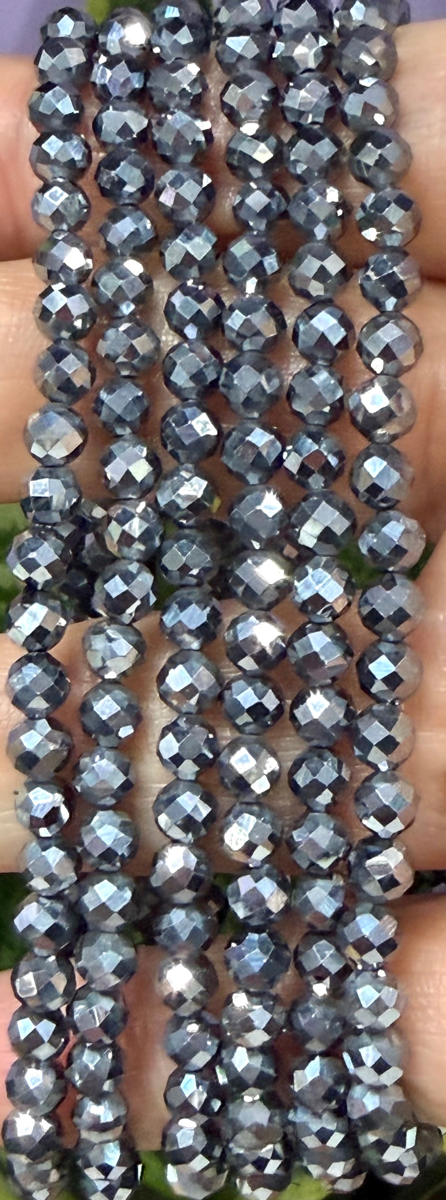 6 PCs 4mm Natural Faceted Terahertz Stretch Bracelet 7.5”