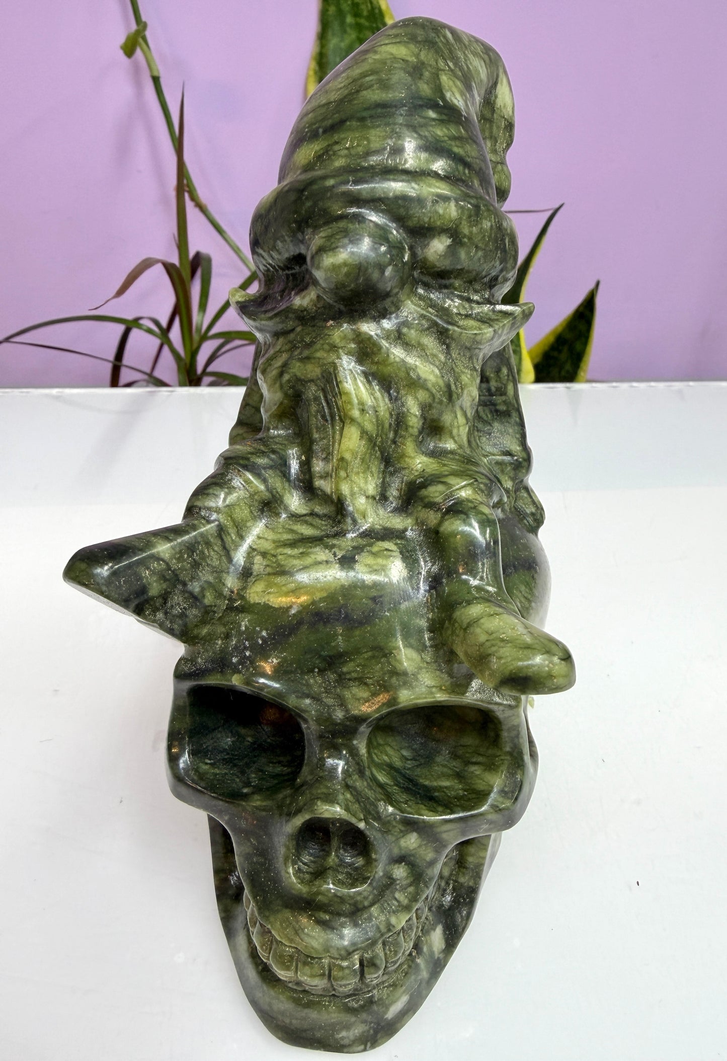 3 PCs Natural Nephrite Jade Skull Gnome Crystals Healing Energy