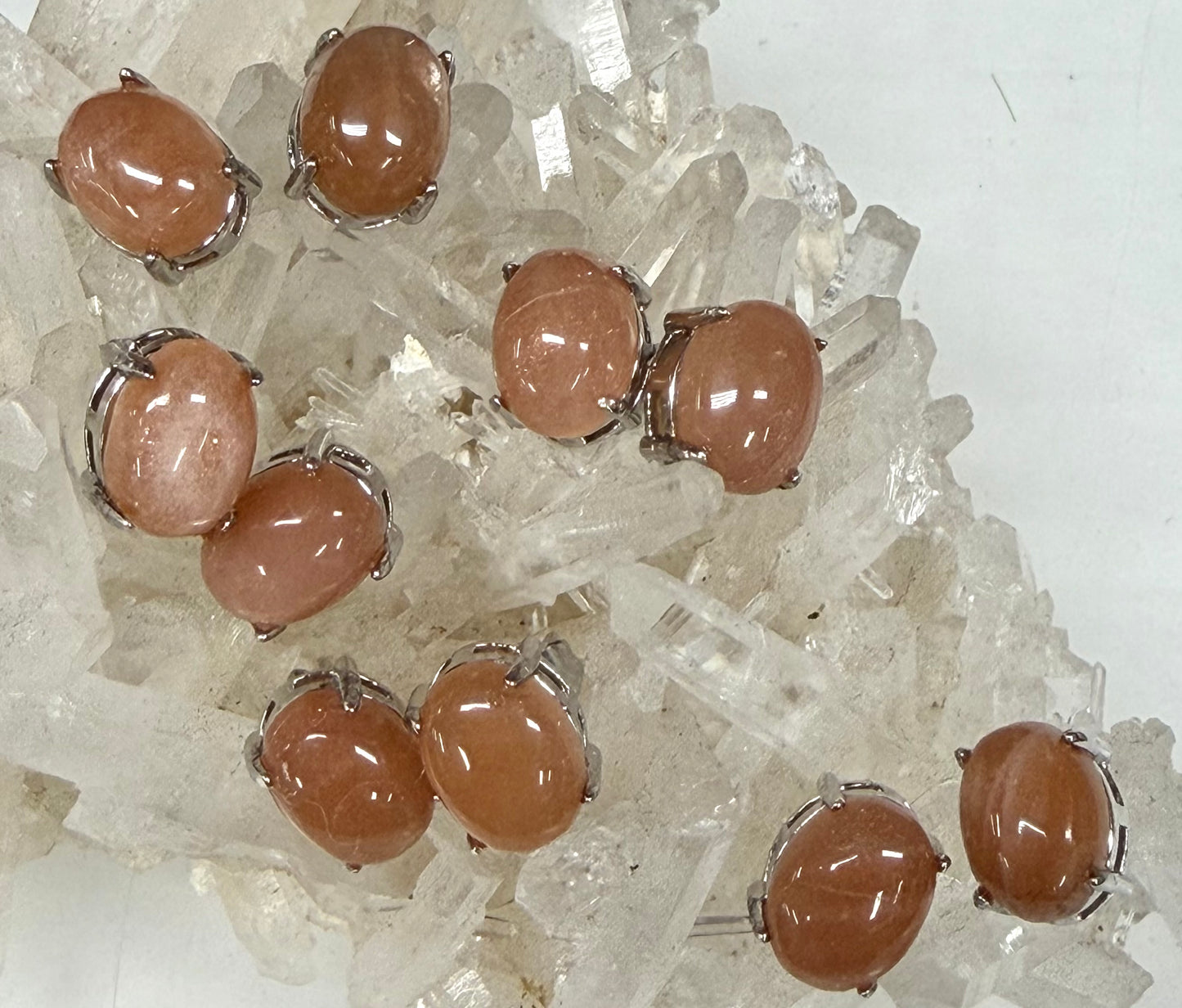 Wholesale Lot 5 Pairs Natural Moonstone Sunstone Sterling Silver(925) Earring Studs 5x7mm