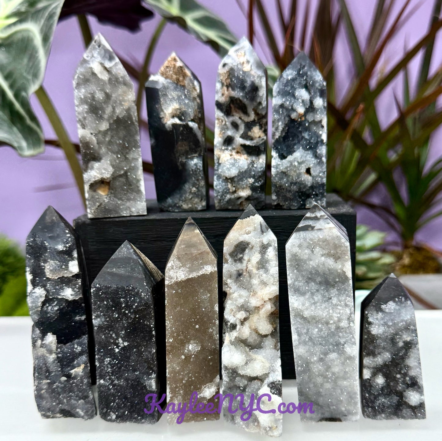 Wholesale Lot 2 lbs Natural Black Chalcedony Sphalerite Obelisk Tower Point Crystal Healing Energy