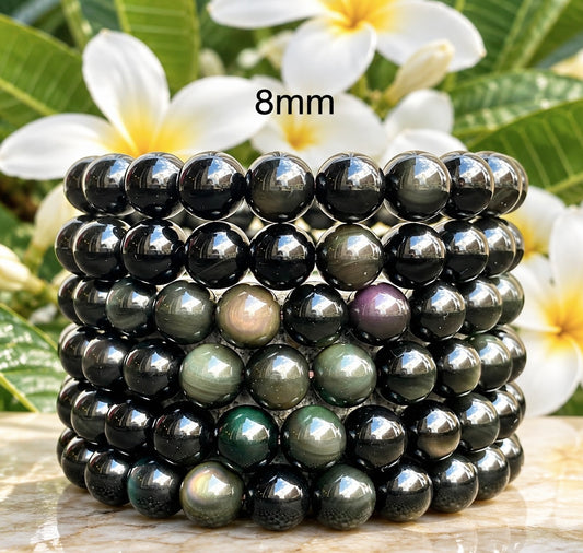 Wholesale Lot 6 Pcs Natural Rainbow Obsidian 7-8mm 7.5” Stretch Bracelet