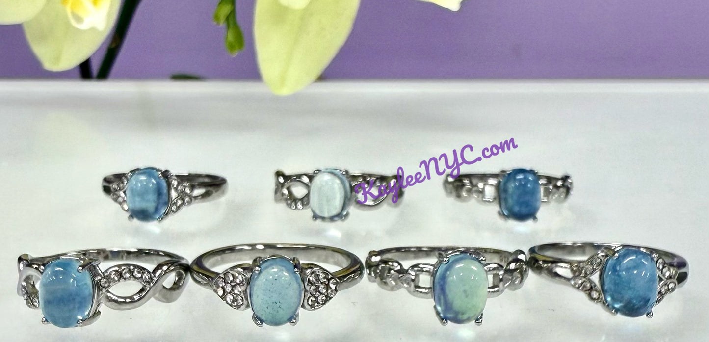 Wholesale Lot 6 pcs Natural Aquamarine Stainless Steel Ring 6x8mm