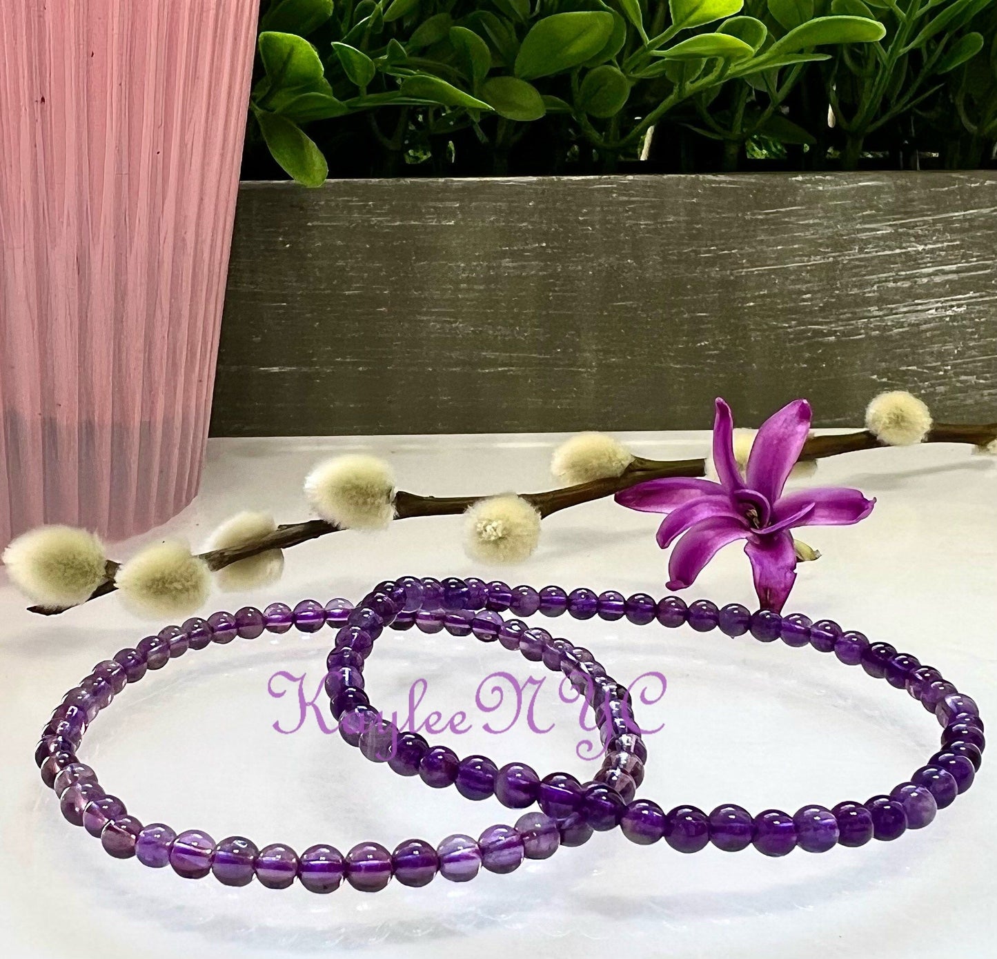 Wholesale Lot 6 Pcs Natural Amethyst 4mm 7.5” Crystal Healing Stretch Bracelet