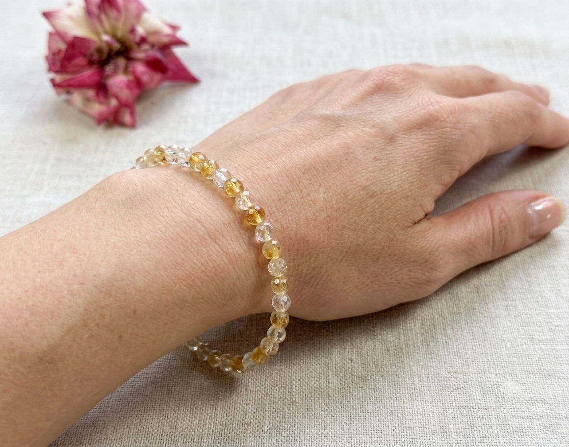 6 PCs 4mm Citrine Faceted Bracelet 7.5”