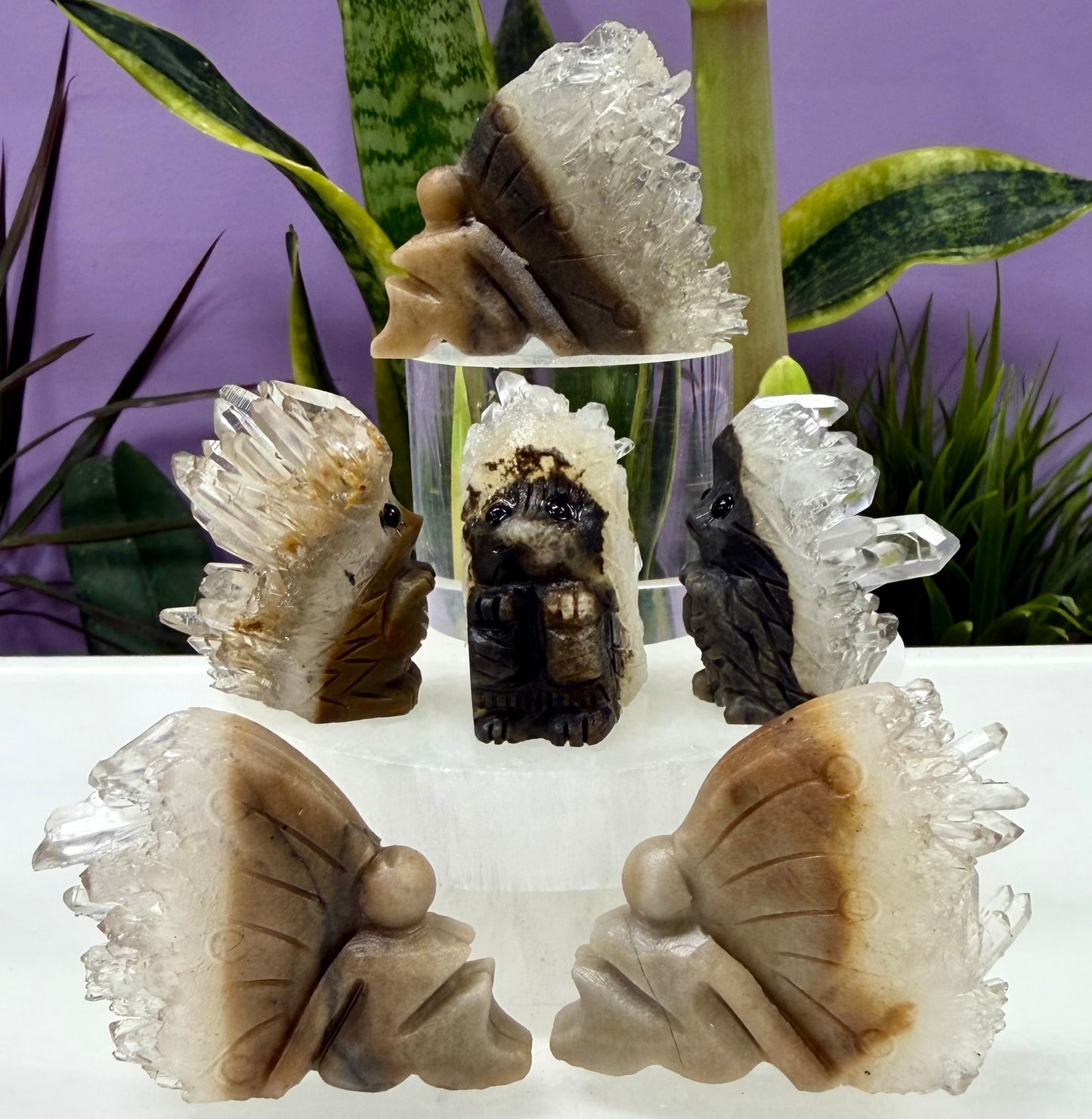 6 pcs Natural Quartz Hedgehog and Fairy Crystals Healing Energy