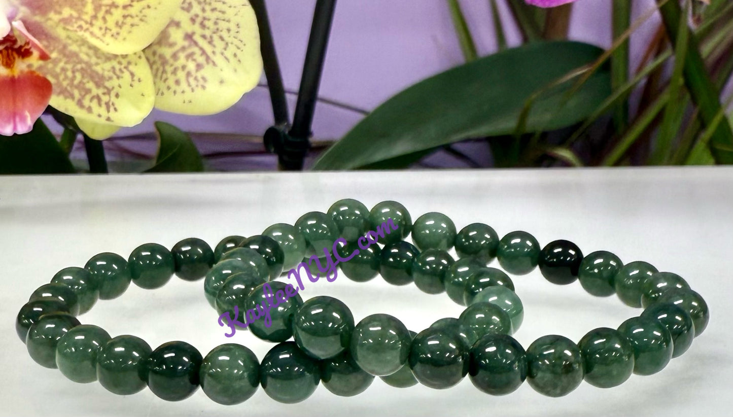 Wholesale 6 Pcs Natural Dark Green Burma Jade Jadeite 8mm 7.5” Crystal Healing Stretch Bracelet