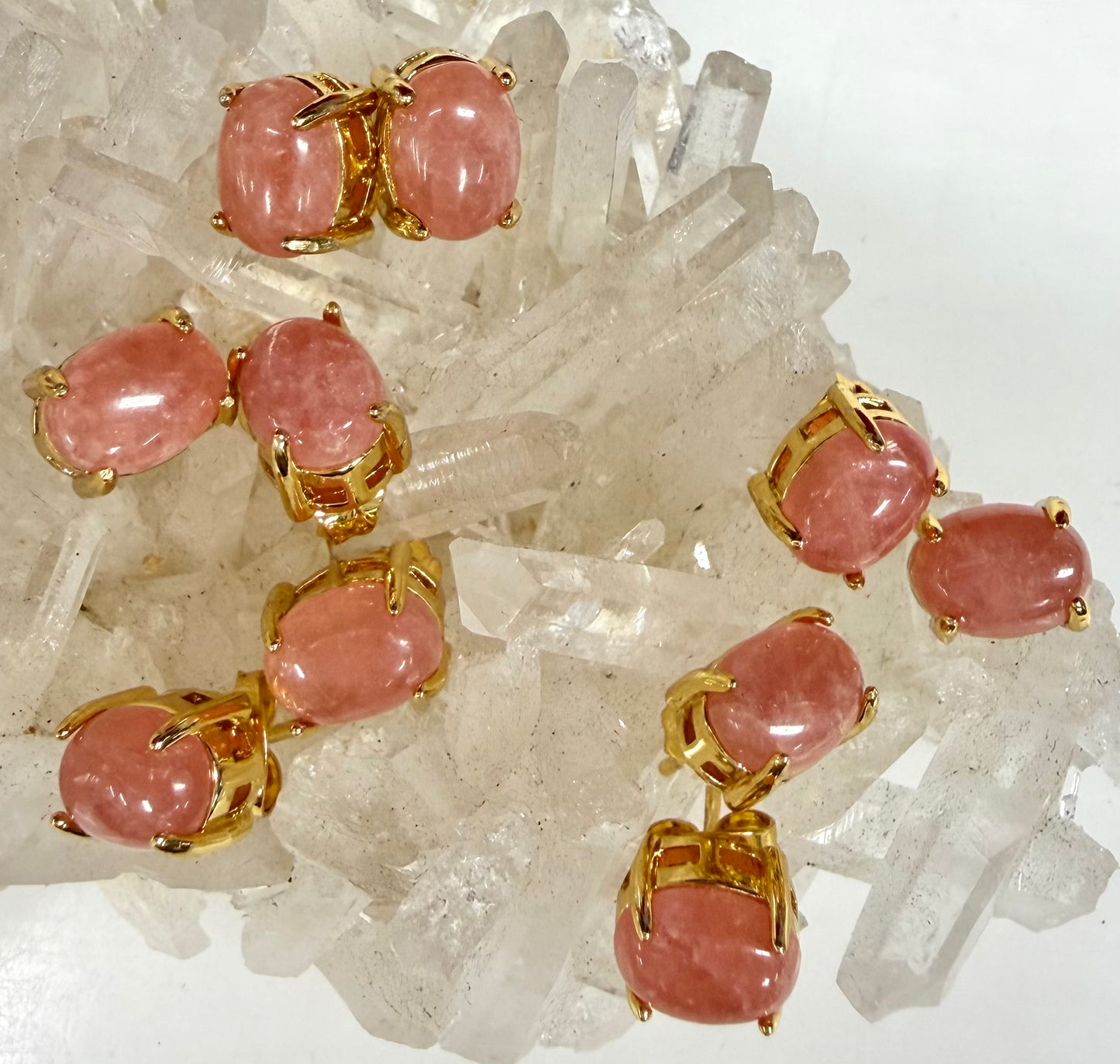 Wholesale Lot 5 Pairs Natural Rhodochrosite Sterling Silver(925) Earring Studs 6mm
