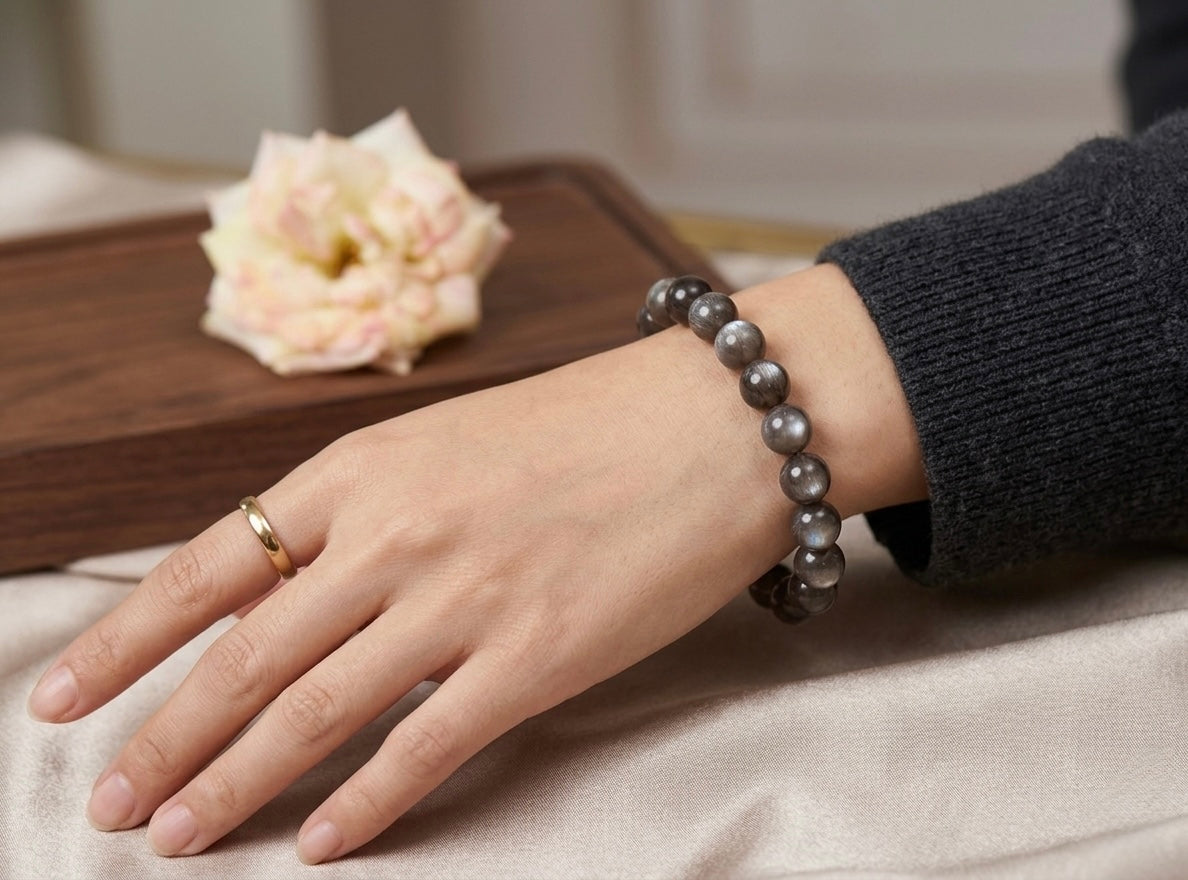 Wholesale 6 Pcs Natural Black Moonstone 8mm 7.5” Crystal Stretch Bracelet