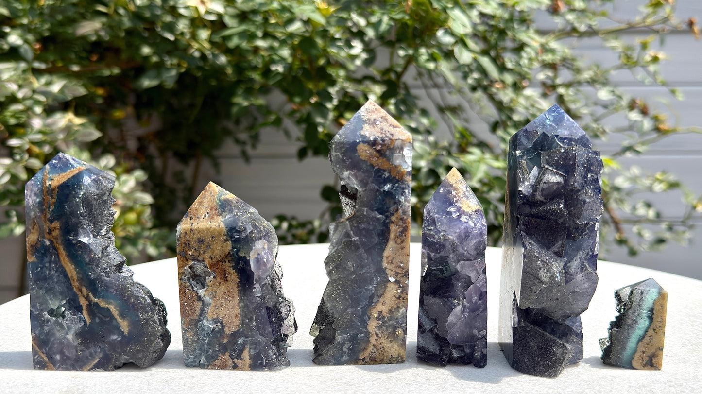 Wholesale 2 lbs Blue Cubic Fluorite with Pyrite Tower Natural Crystal Energy