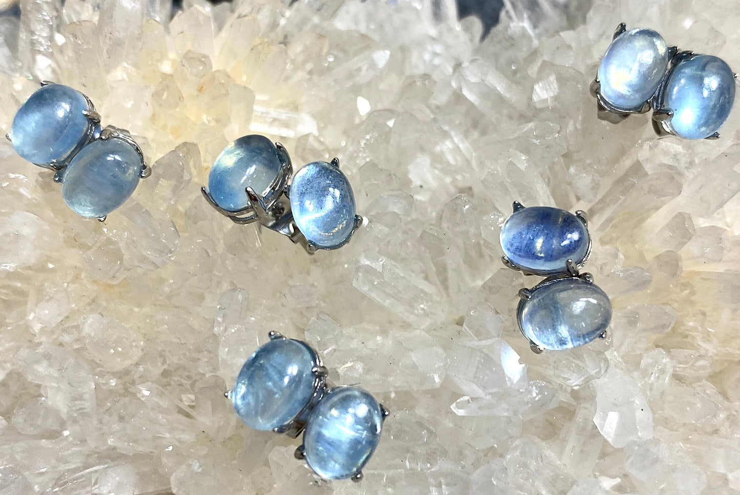 Wholesale Lot 5 Pairs Natural Aquamarine Sterling Silver(925) Earring Studs 6x8mm