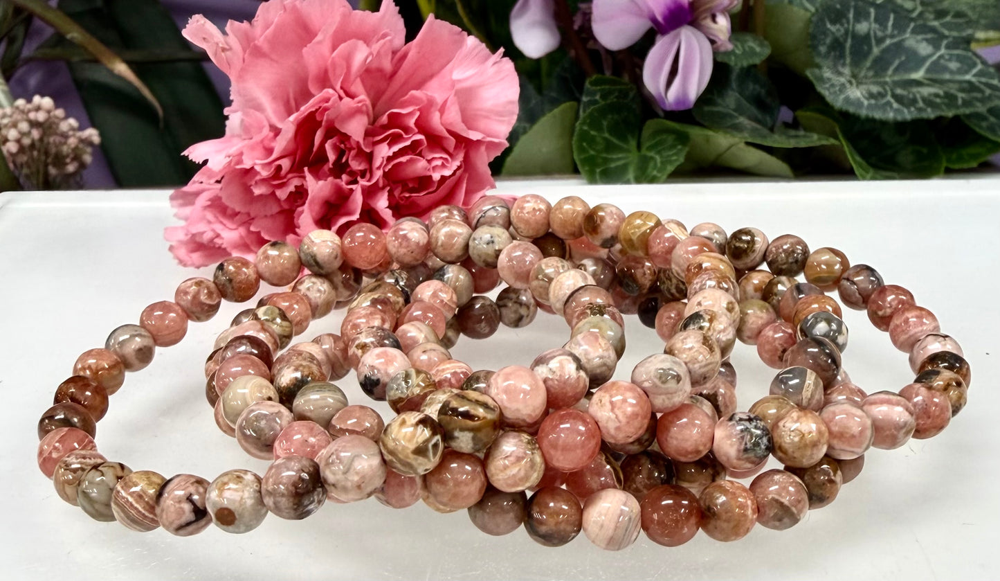 Wholesale 6 Pcs 6mm Rhodochrosite Natural Crystal Healing Stretch Bracelet 7.5”