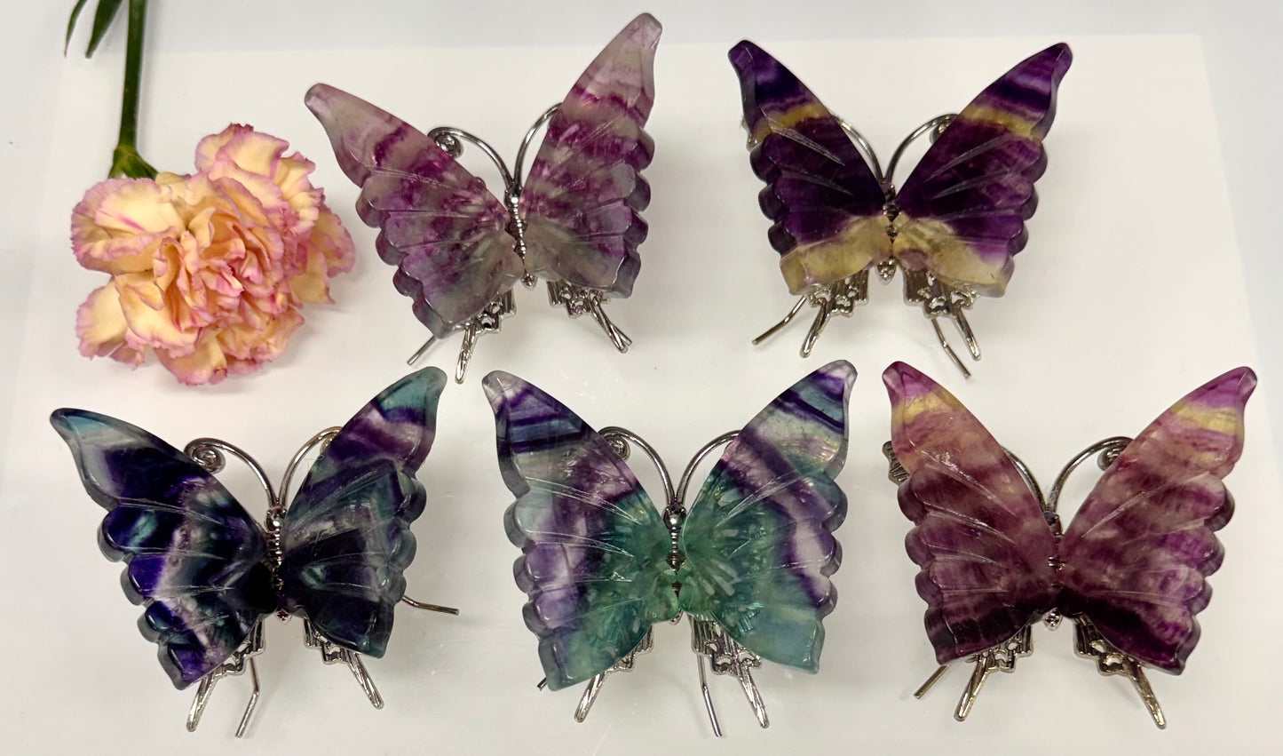 Wholesale Lot 5 PCs Natural Fluorite Crystal Butterfly w/stand Healing Energy