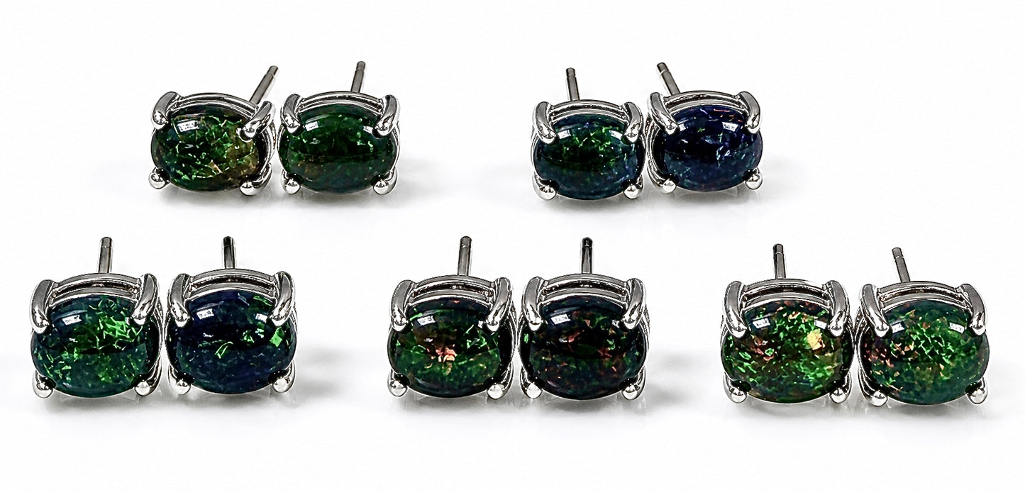 Wholesale 5 Pairs Black Opal Sterling Silver(925) Posts