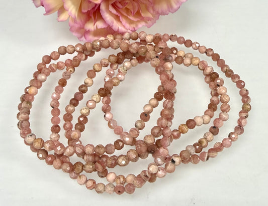Wholesale Lot 6 Pcs  Natural Rhodochrosite 4mm Faceted 7.5” Crystal Healing Stretch Bracelet