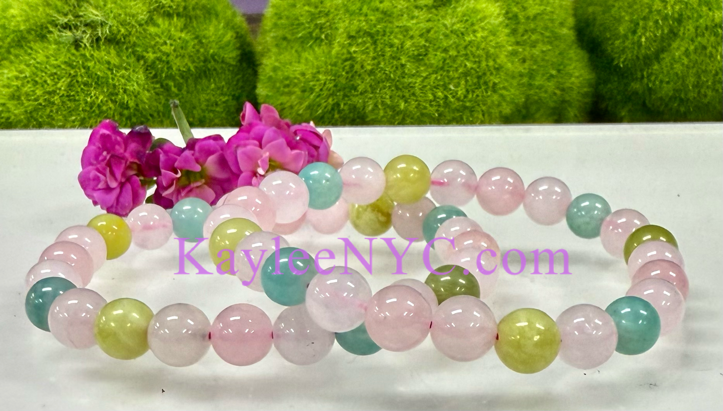 Wholesale 6 Pcs Natural Peace and Love 8mm 7.5” Crystal Stretch Bracelet