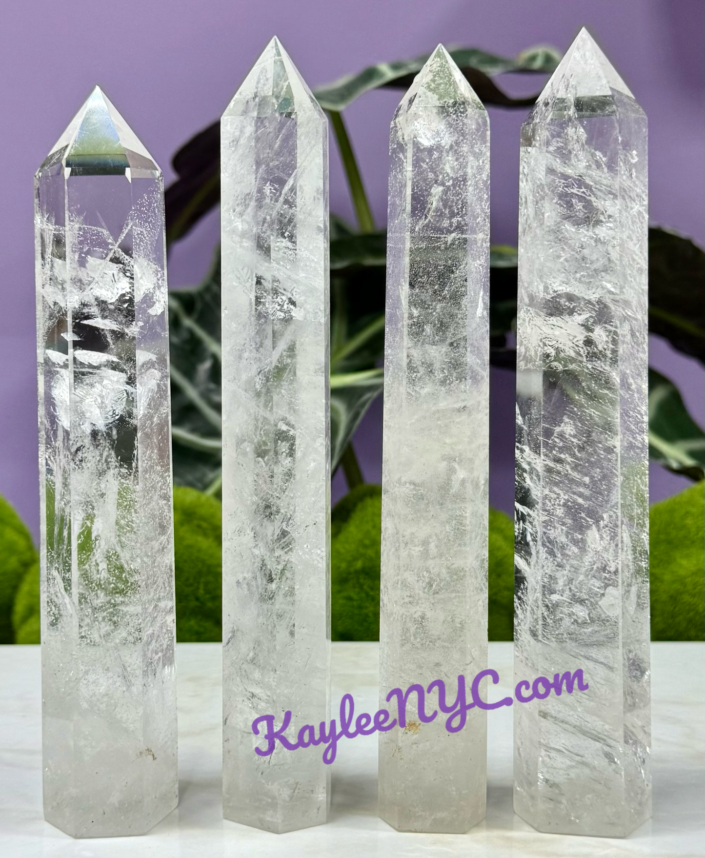 4 pcs Natural Clear Quartz Obelisk Tower Crystals Healing Energy