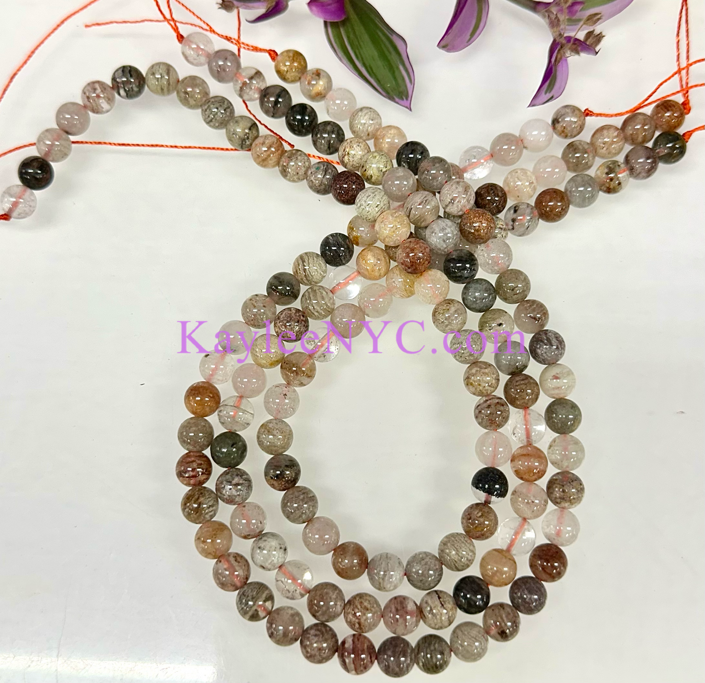 3 strands 8mm Natural Thousand Layer Phantom Quartz Beads