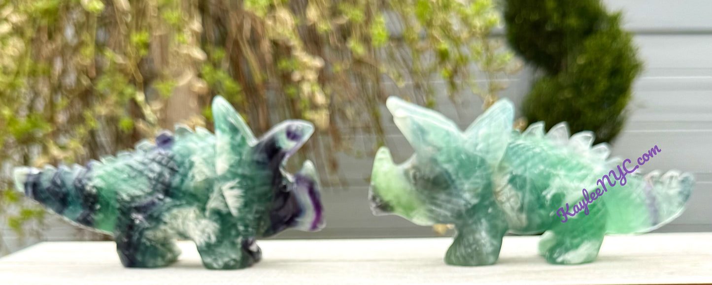 2 PCs Natural Fluorite Triceratops Dinosaur Crystals Healing Energy