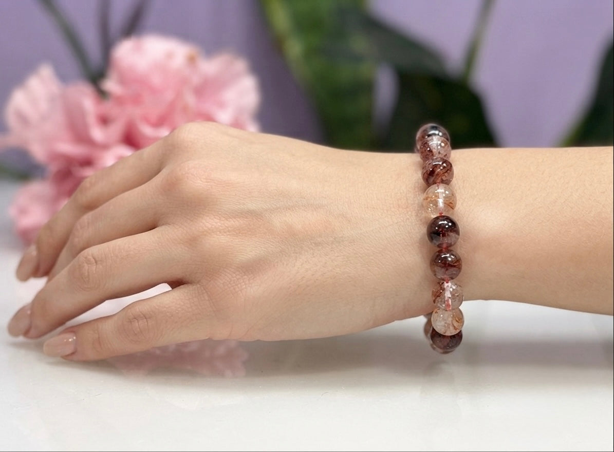 Wholesale 6 Pcs Natural Hematoid Fire Quartz 8mm 7.5” Crystal Stretch Bracelet