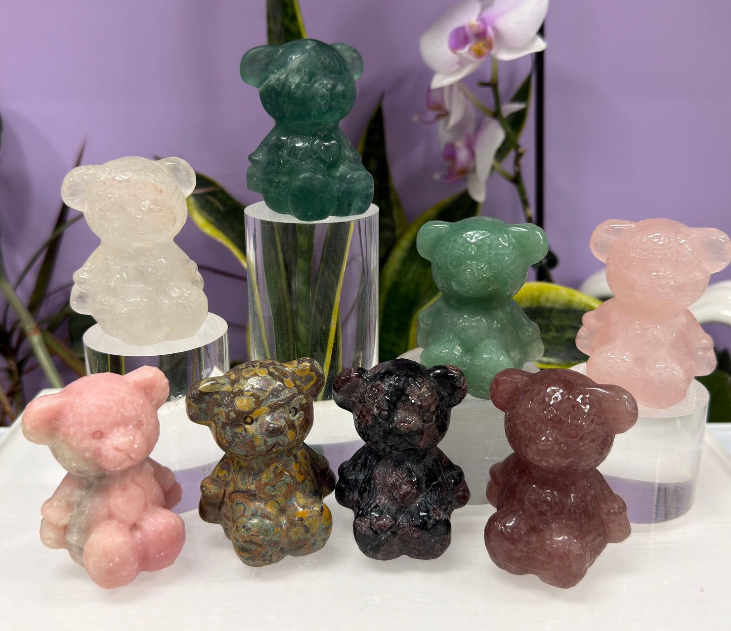 8 PCs Natural Crystals Teddy Bears healing energy
