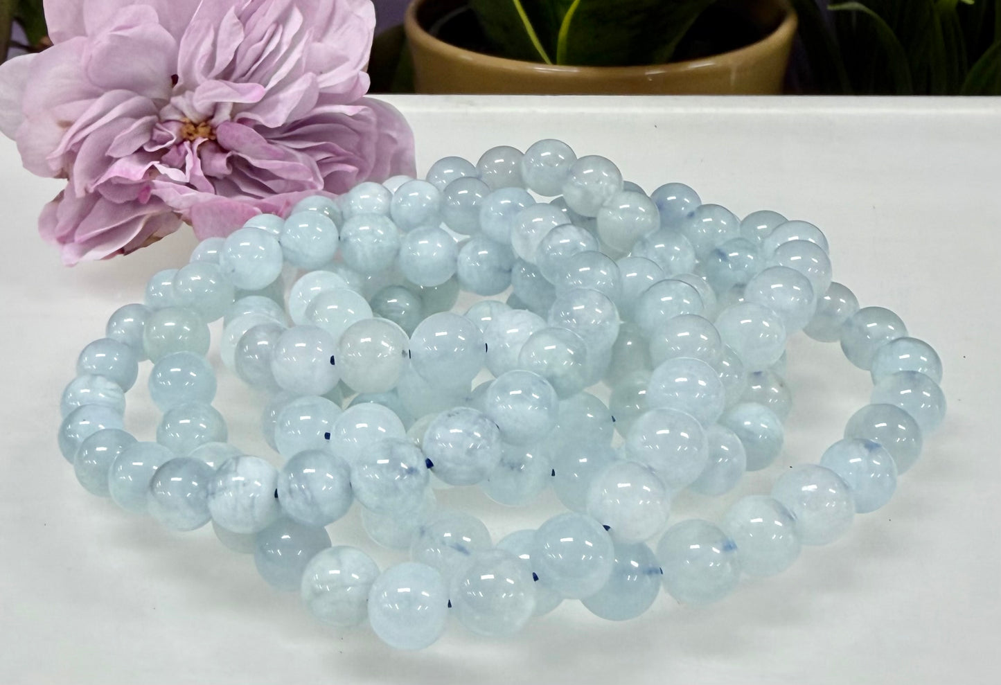 Wholesale 6 Pcs Natural Aquamarine 8mm 7.5” Crystal Healing Stretch Bracelet