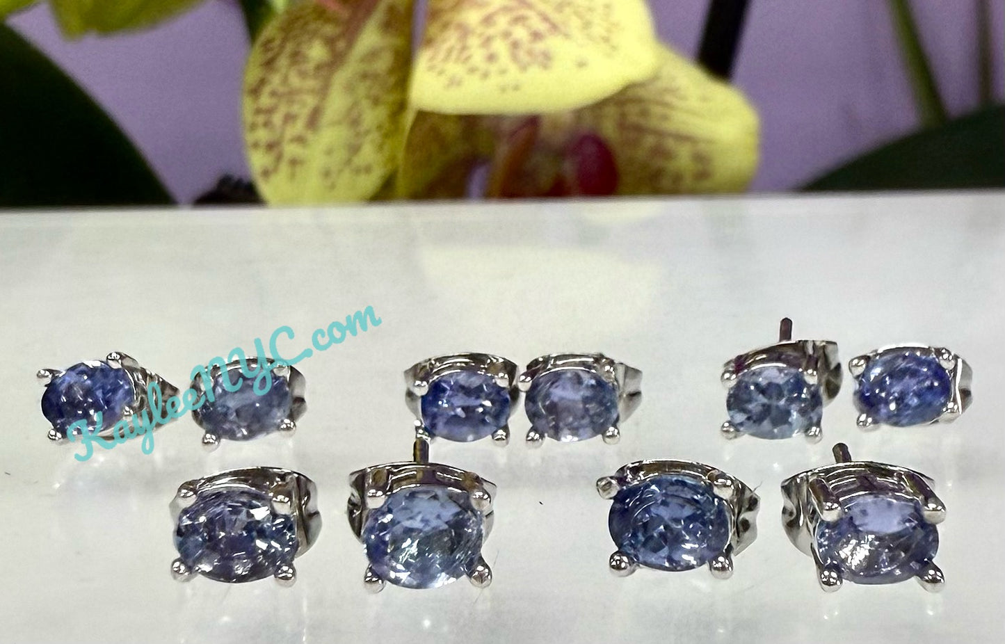 Wholesale Lot 5 Pairs Natural Tanzanite Sterling Silver(925) Earring Studs 4x5mm