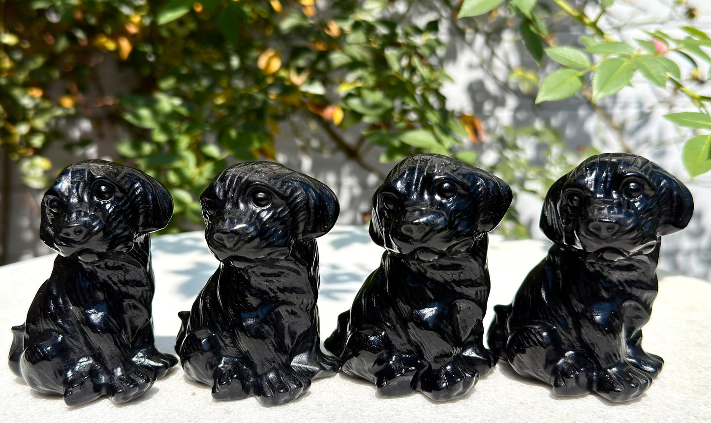 4 PCs 3” Natural Black Obsidian Dog Crystals Healing Energy