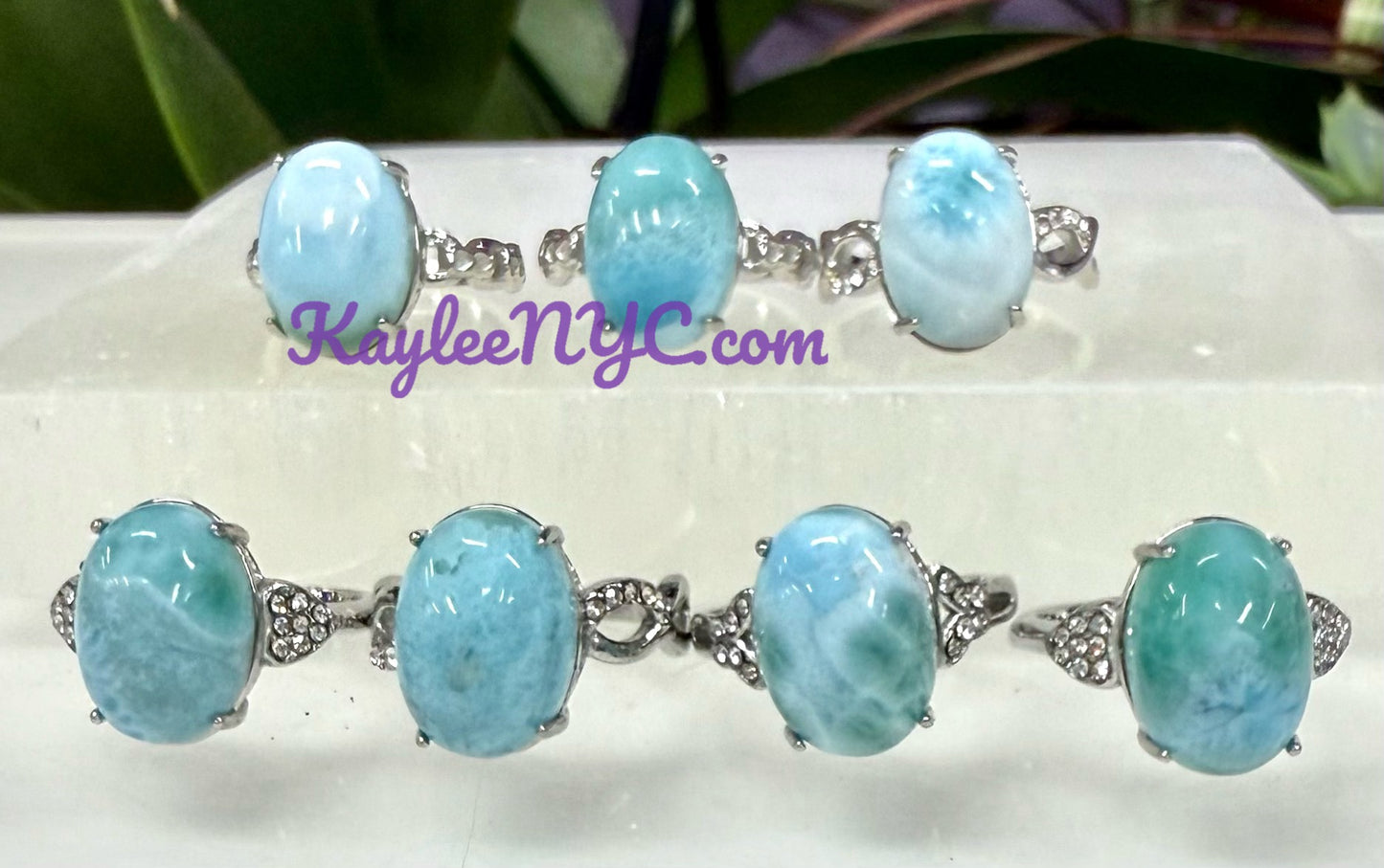 Wholesale Lot 6 pcs Natural Larimar Stainless Steel Ring 10x14mm