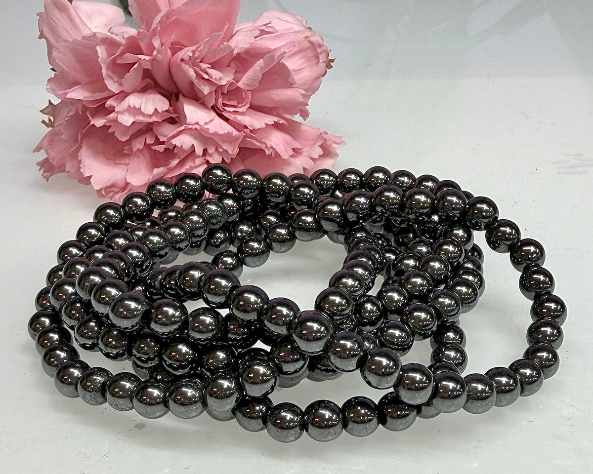 Wholesale Lot 6 Pcs Natural Hematite 6mm 7.5” Crystal Healing Stretch Bracelet