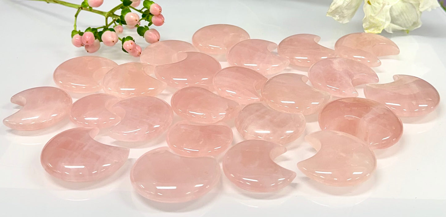 Wholesale Lot 2 lbs Natural Rose Quartz Moons Crystals Healing Energy
