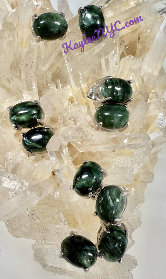 Wholesale Lot 5 Pairs Natural Seraphinite Sterling Silver(925) Earring Studs 6x8mm