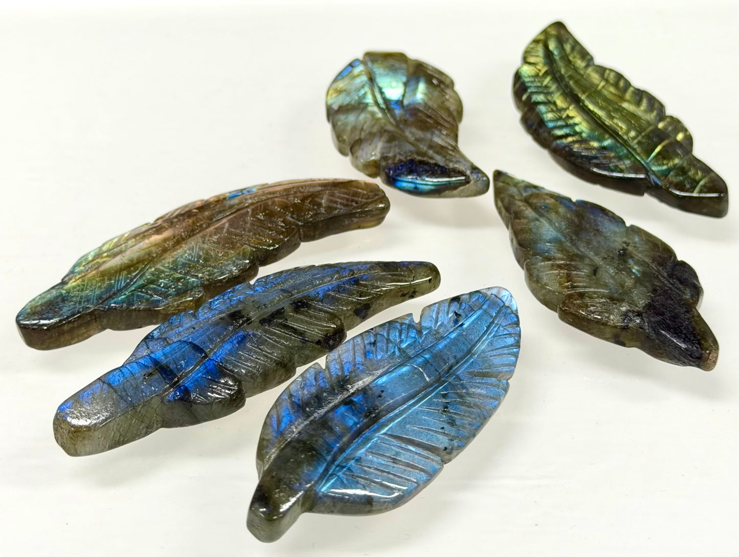 6 PCs Natural Labradorite Leaf Carvings Crystal Healing Energy