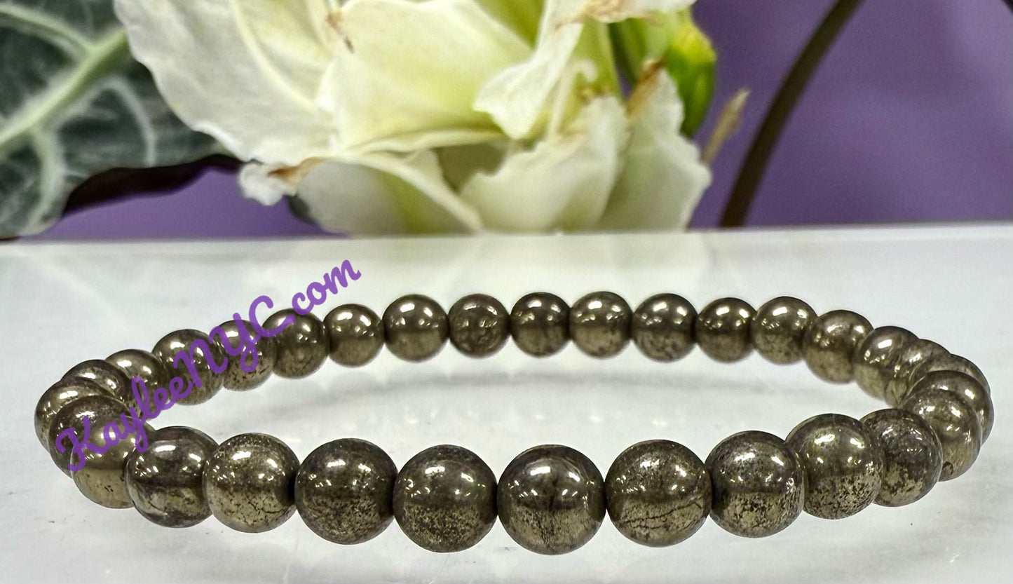 Wholesale 6 Pcs Natural Pyrite 6mm 7.5” Crystal Healing Stretch Bracelet