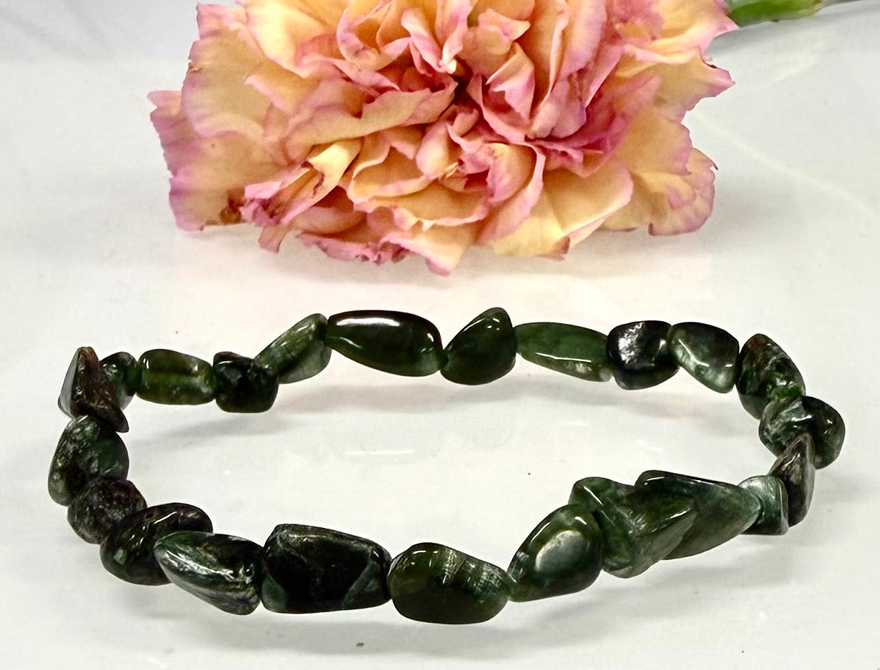 Wholesale 6 Pcs ~7mm Seraphinite Natural Crystal tumble Stretch Bracelet 7.5”
