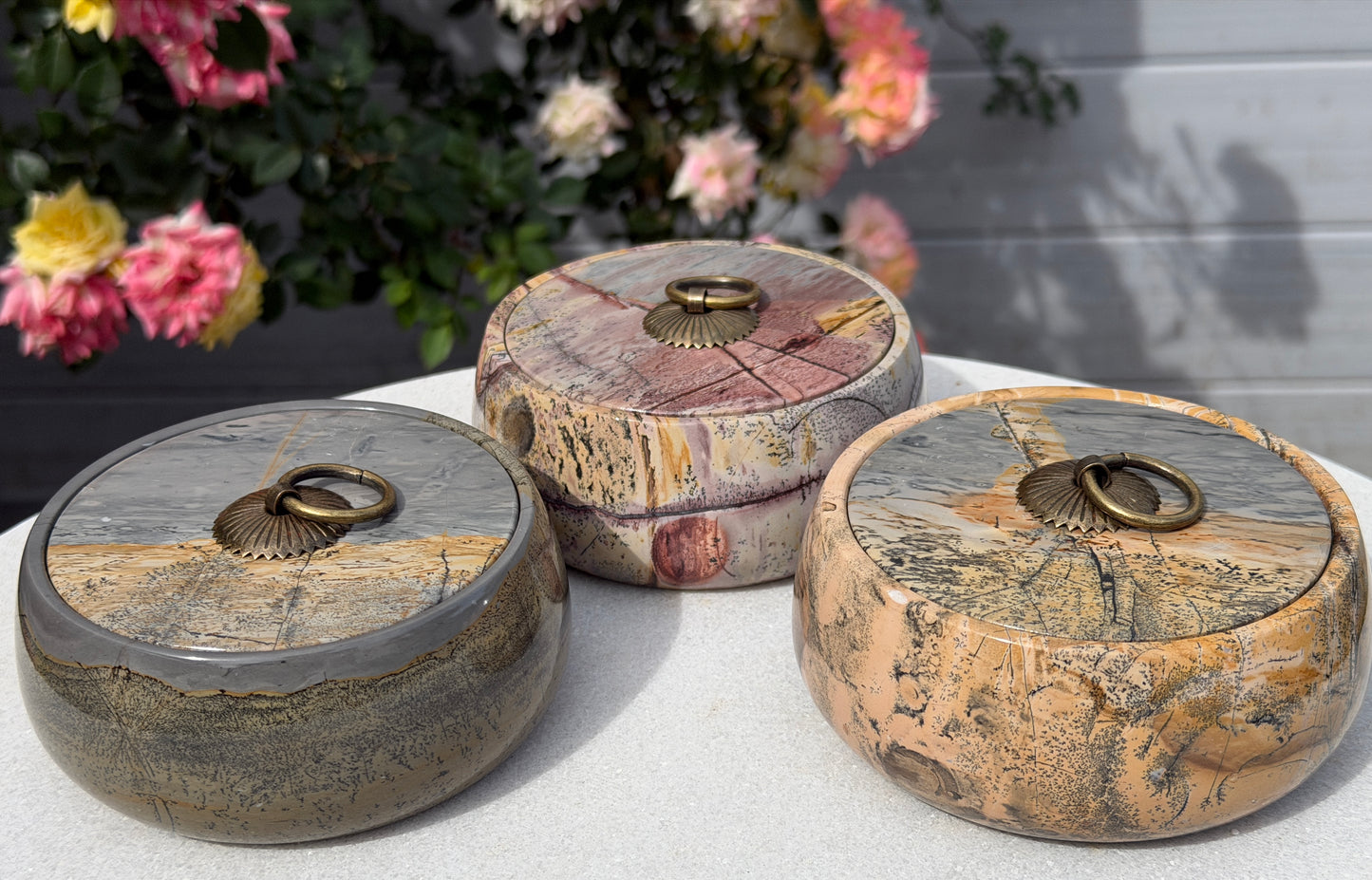 Wholesale Lot 3PCs Natural Picture Jasper with Lid Bowl Crystal Healing Energy