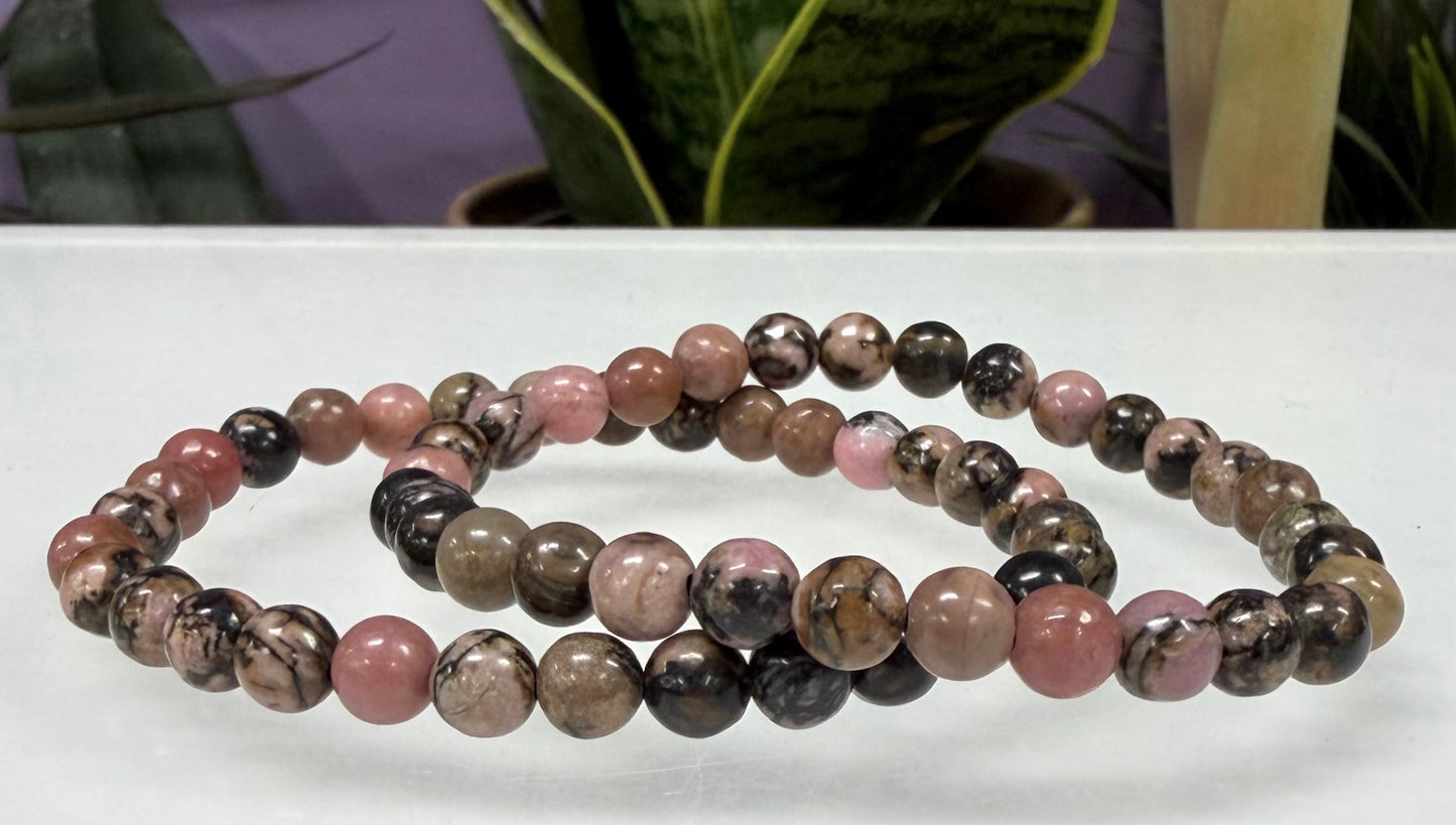 Wholesale Lot 6 Pcs Rhodonite 6mm 7.5” Crystal Healing Stretch Bracelet