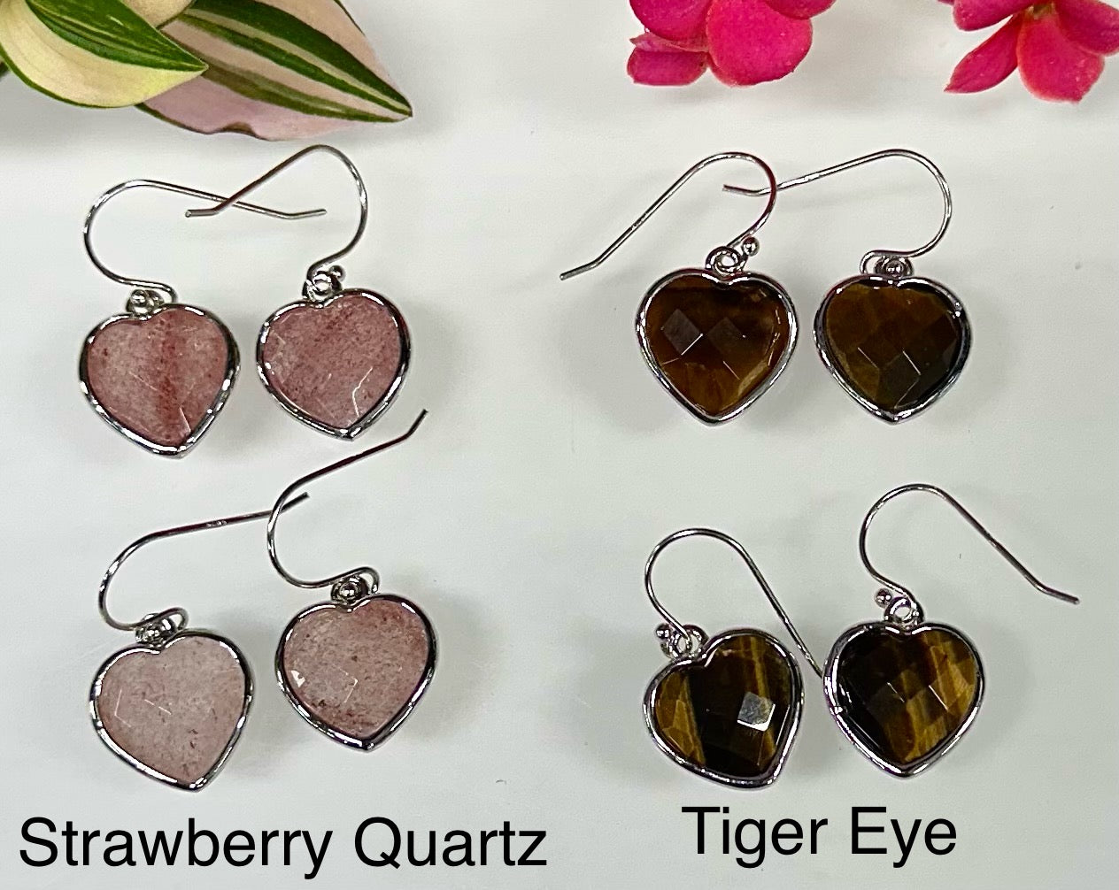 Wholesale Lot 10 Pairs Natural Crystal Heart Sterling Silver(925) Dangling Earring