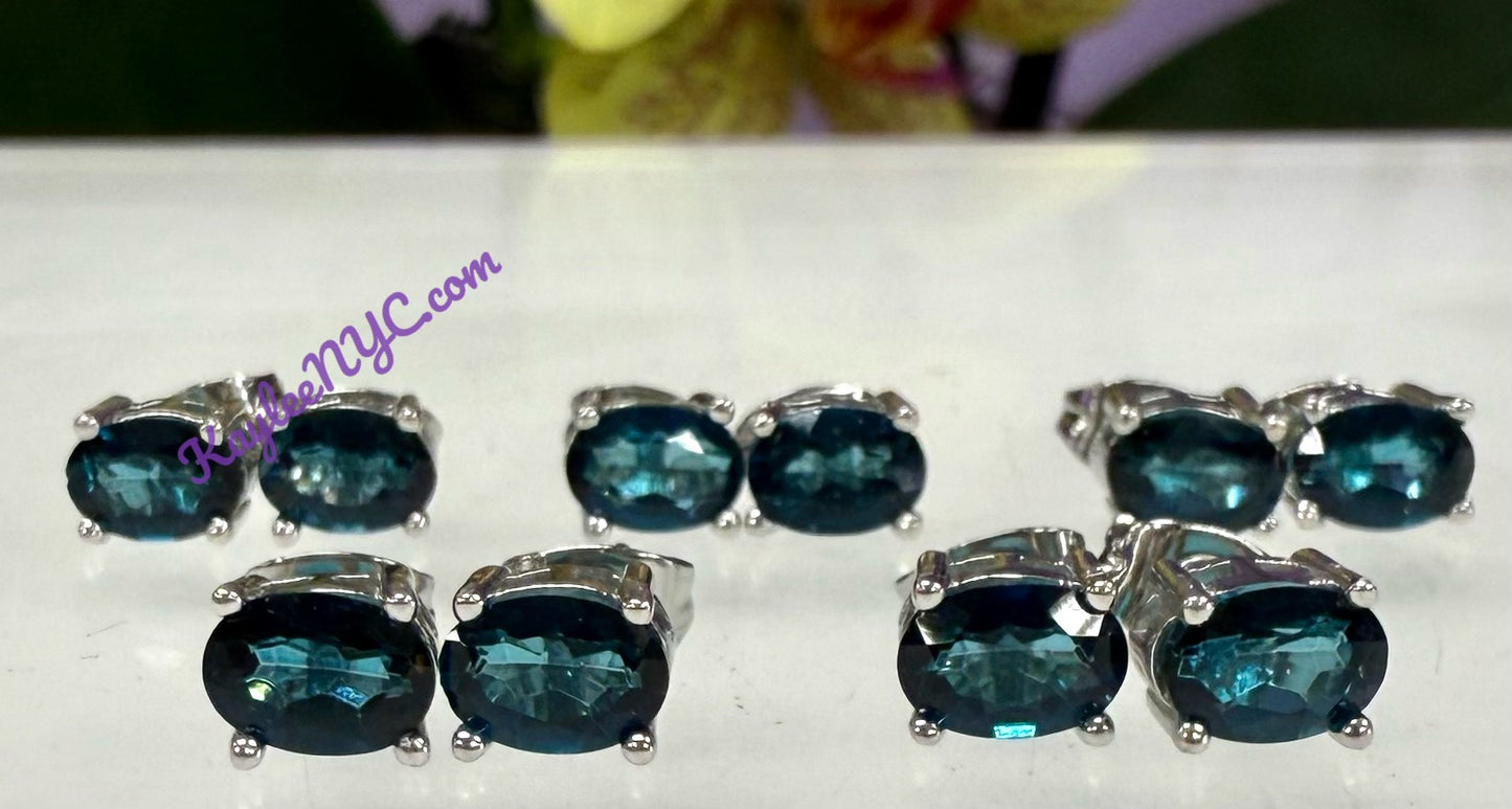 Wholesale Lot 5 Pairs London Blue Topaz Sterling Silver(925) Earring Studs 5x7mm