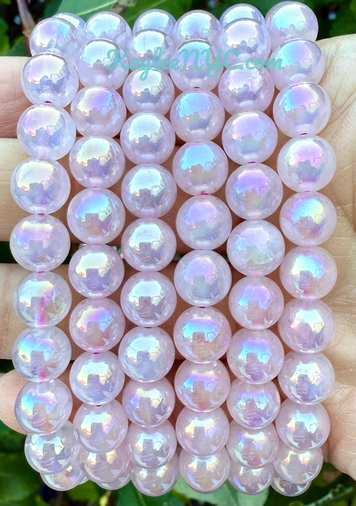 Wholesale 6 Pcs Aura Rose Quartz 8mm 7.5” Crystal Healing Stretch Bracelet