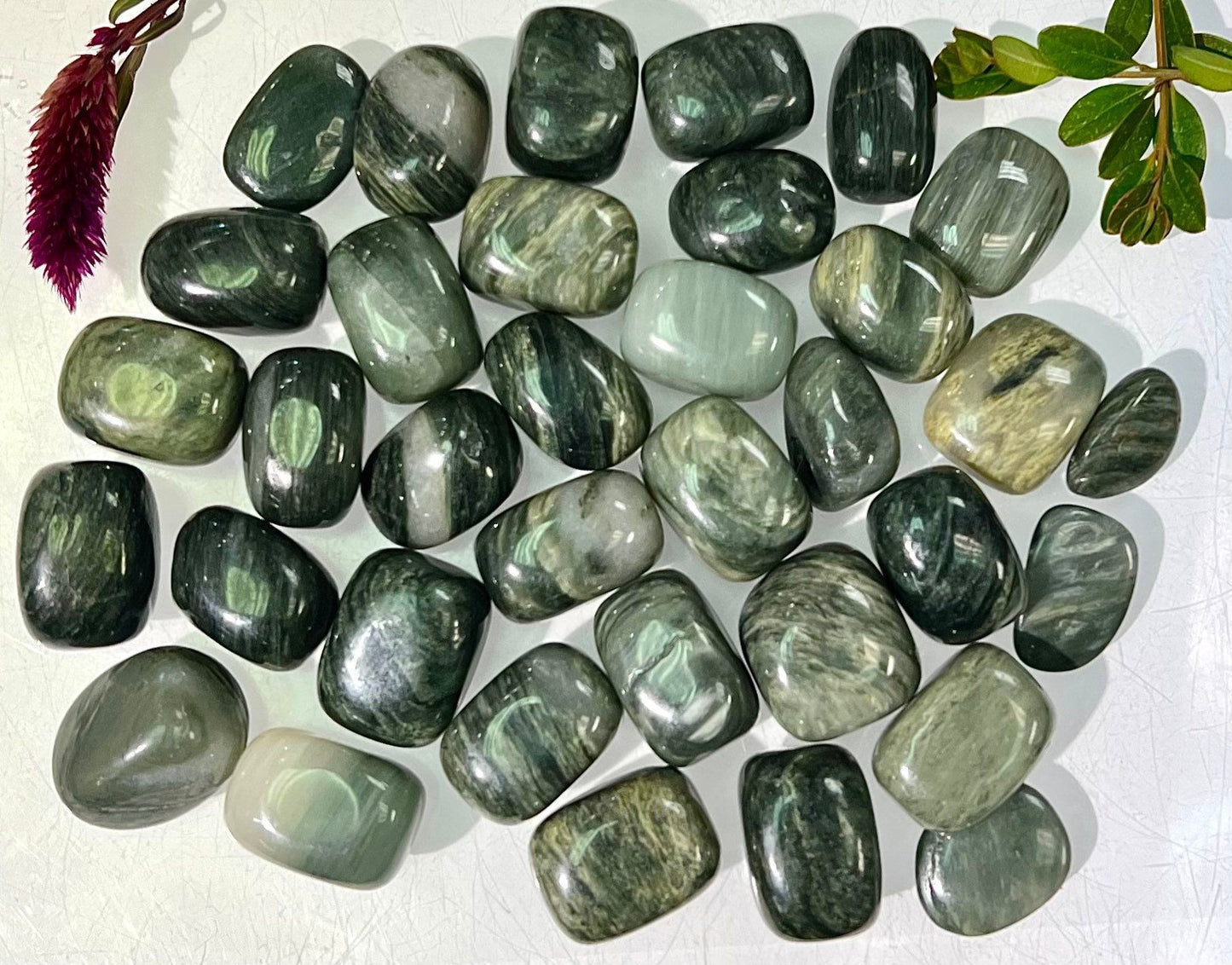 Wholesale Lot 2 lbs Natural Green Hair Jasper Tumble Crystal Nice Quality Healing Energy