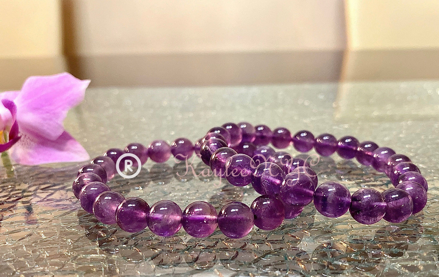 Wholesale 6 Pcs Natural Amethyst 7.8-8mm 7.5” Crystal Healing Stretch Bracelet