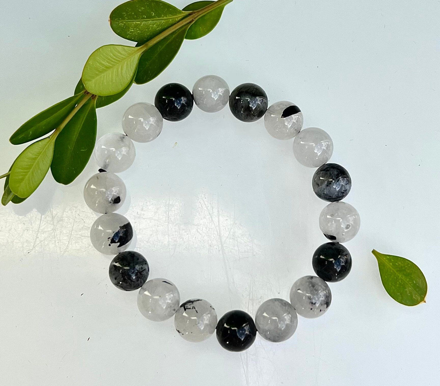 Wholesale Lot 6 Pcs Natural Tourmalinated Quartz 10mm 7.5” Crystal Healing Stretch Bracelet