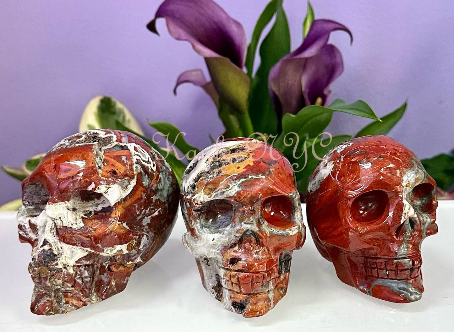 Wholesale lot 3 Pcs Natural Red Agate Crystal Skull