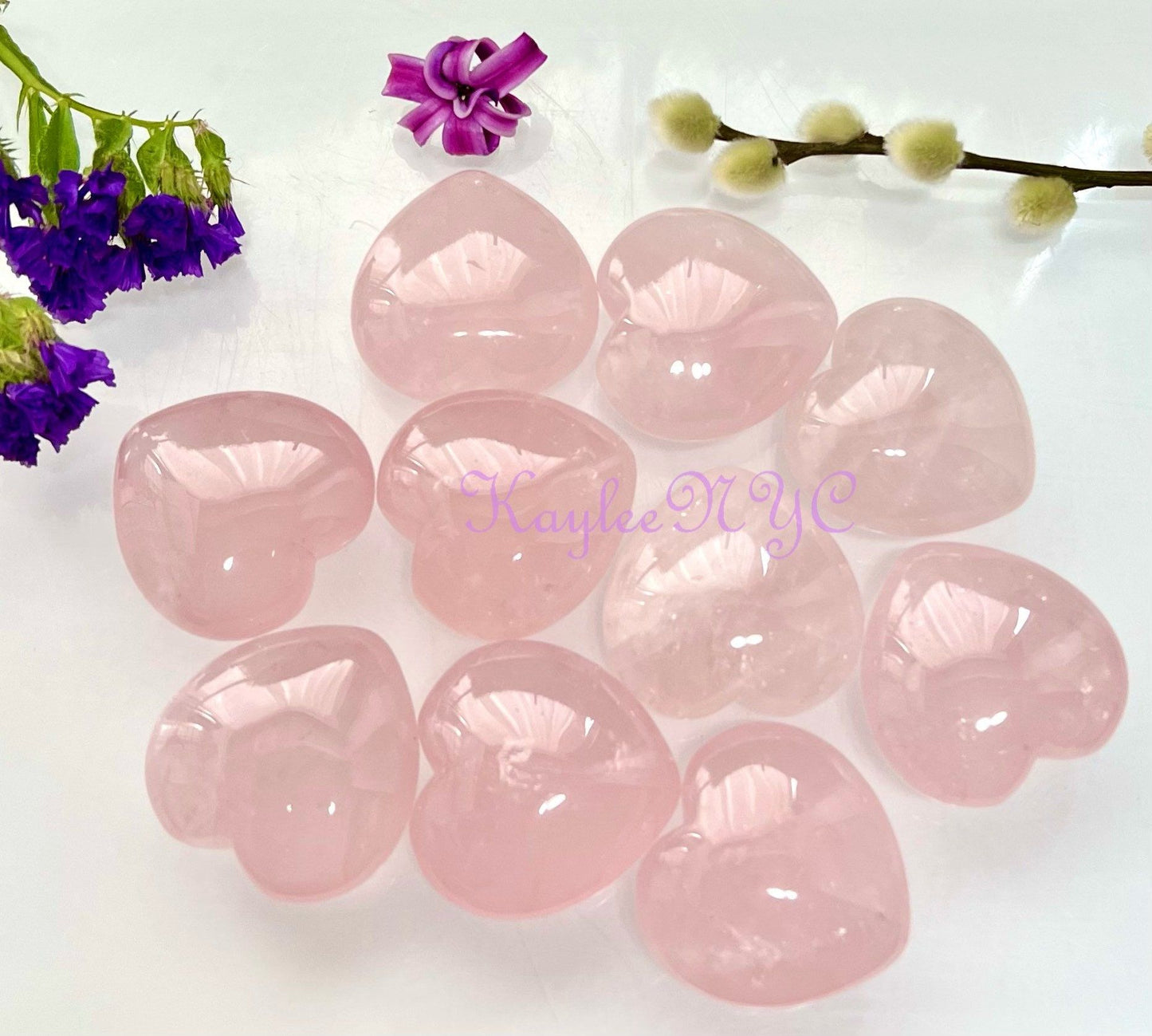 Wholesale Lot 10 Pcs 40mm Natural Rose Quartz Crystal Heart Healing Energy