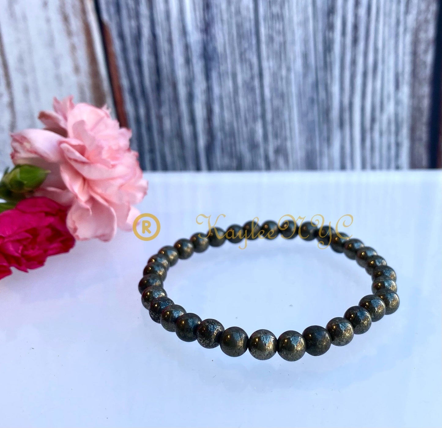 Wholesale 6 Pcs Natural Pyrite 6mm 7.5” Crystal Healing Stretch Bracelet