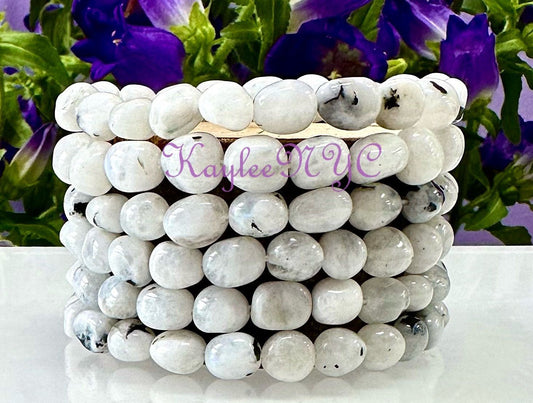 Wholesale 6 Pcs ~8mm 7.5” Natural Rainbow Moonstone tumble Stretch Bracelet Crystal Healing Energy