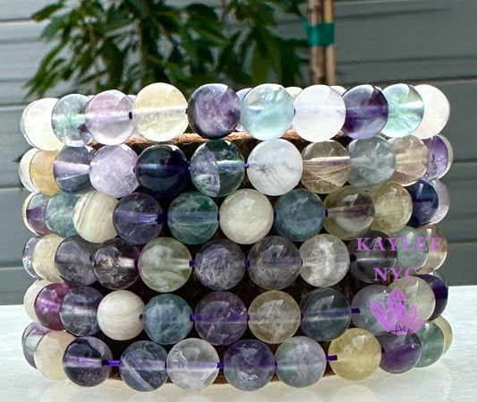 Wholesale 6 Pcs Natural Rainbow Fluorite 8mm 7.5” Crystal Healing Stretch Bracelet