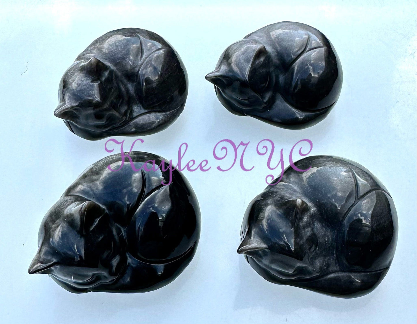 Wholesale Lot 4 PCs Natural Silver Sheen Obsidian Cat Crystal Healing Energy