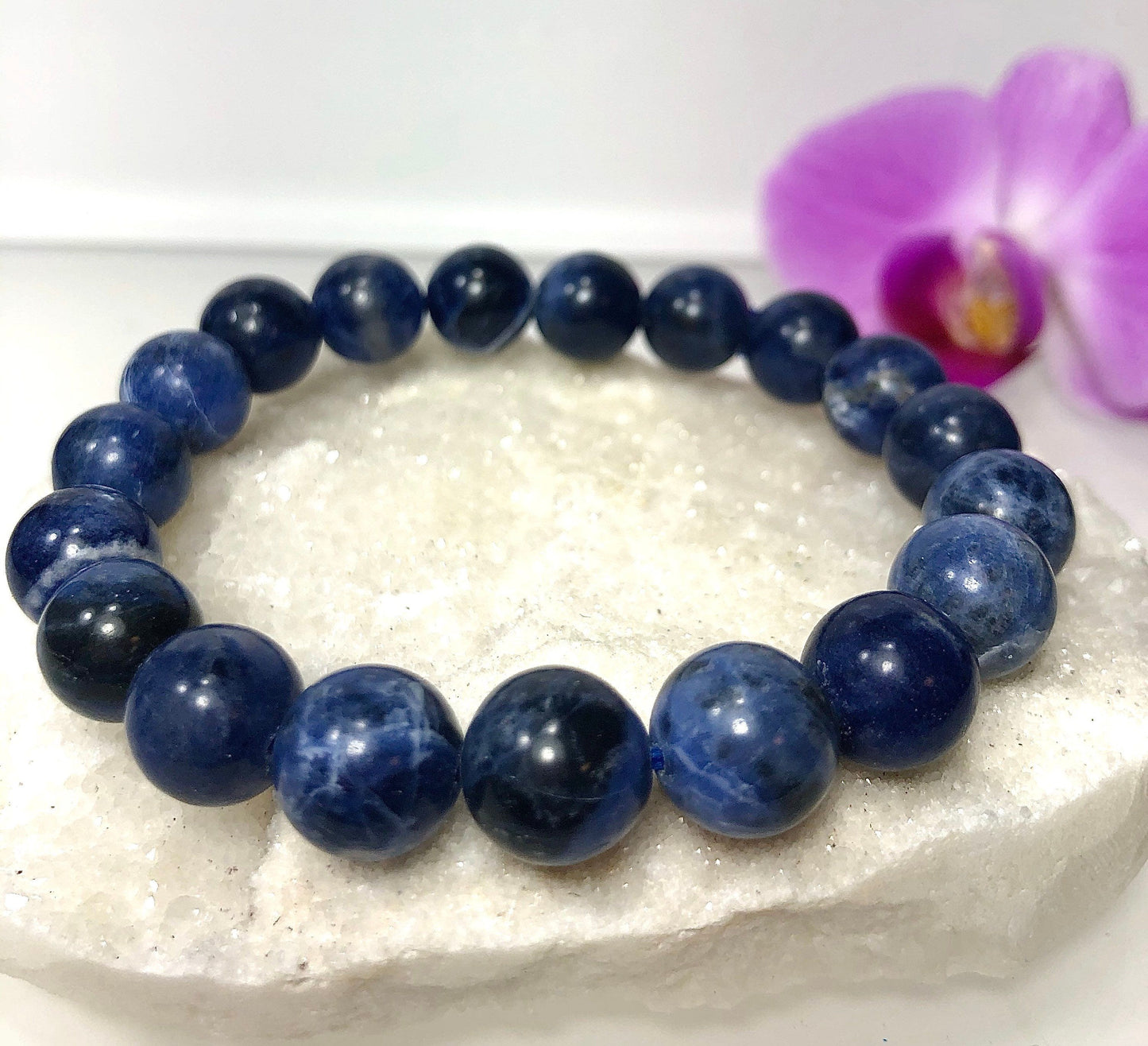 Wholesale Lot 6 Pcs Natural Sodalite 10mm 8” Crystal Healing Stretch Bracelet